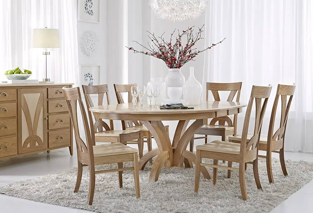 Andromeda Single Pedestal Round Extension Table Set