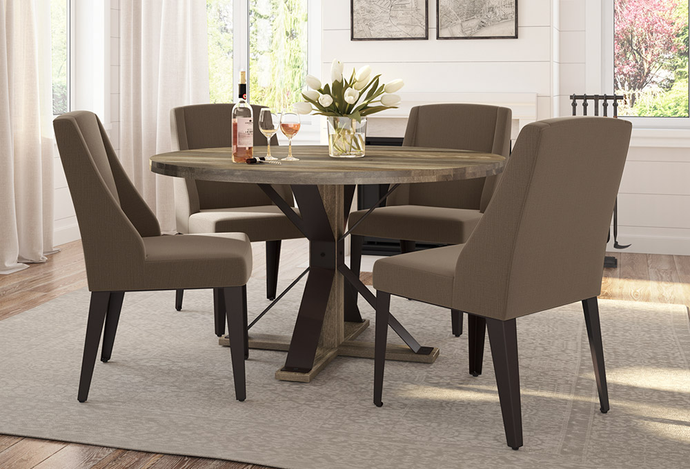 Riley Wood And Metal Round Table, Round Wood And Metal Dining Table